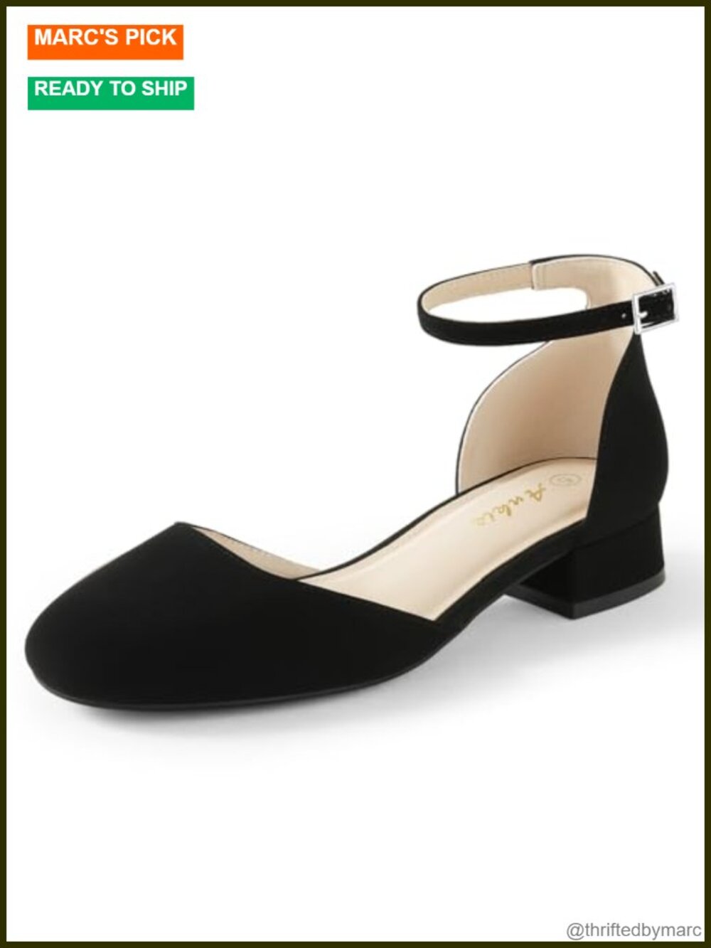 Women's Low Block Heel D'Orsay Pumps with Ankle Strap PU Closed Toe Work Shoes